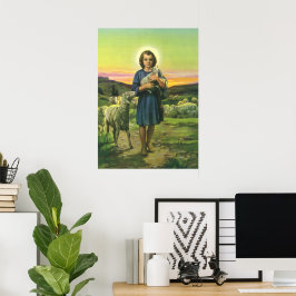 Vintag Jesus Christus der Hirte mit Baby Lamb Poster