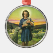 Vintag Jesus Christus der Hirte mit Baby Lamb Silbernes Ornament (Vorne)