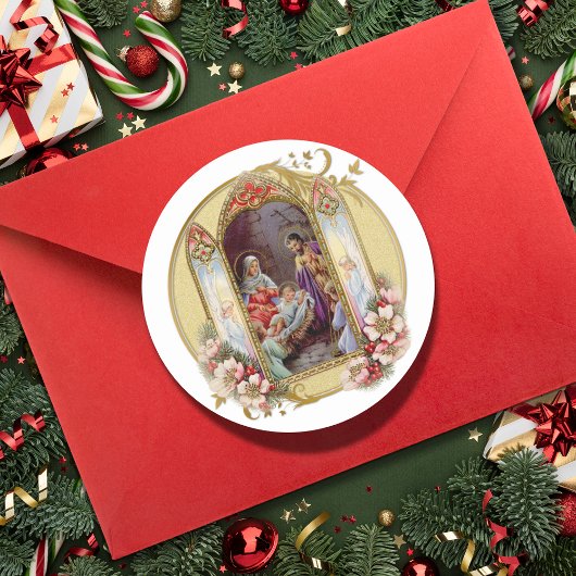 Vintag Jesus Mary Joseph Krippe Blumenurlaub Runder Aufkleber