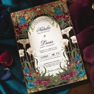 Vintag Jewel Tone Calla Lily Jugendstil Hochzeit Einladung