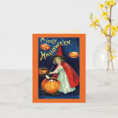 Vintag Jolly Halloween Girl Witch Karte (Gelbe Blume)