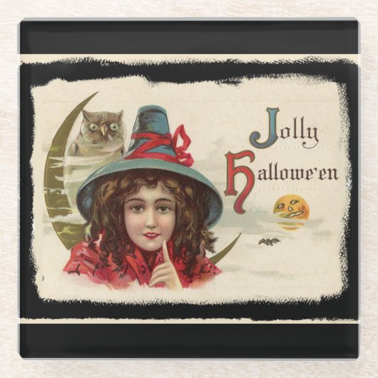 Vintag Jolly Halloween Hexe Glasuntersetzer (Vorderseite)