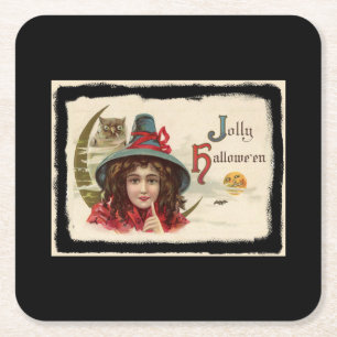 Vintag Jolly Halloween Hexe Rechteckiger Pappuntersetzer