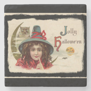 Vintag Jolly Halloween Hexe Steinuntersetzer