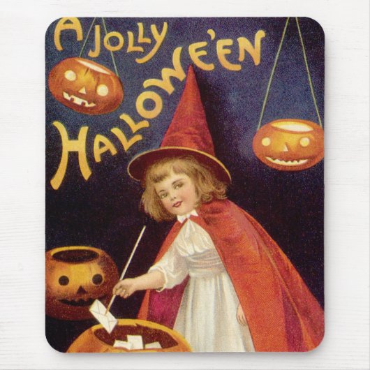 Vintag Jolly Halloween Hexe von Ellen Clapsaddle Mousepad (Vorne)