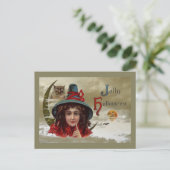 Vintag Jolly Halloween Hexenkarte Postkarte (Stehend Vorderseite)