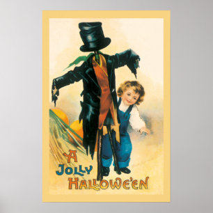 Vintag Jolly Halloween Scarecrow Ellen Clapsaddle Poster