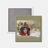 Vintag Jolly Halloween Witch Square Magnet (Vorderseite/Rückseite)