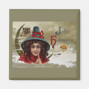 Vintag Jolly Halloween Witch Square Magnet