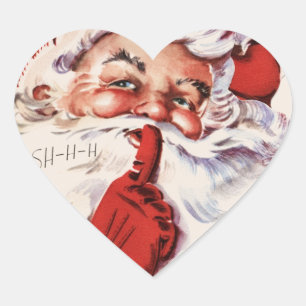 Vintag Jolly Old Santa Shhh Beige Heart Sticker