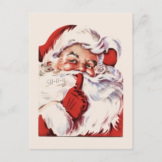 Vintag Jolly Old Santa Shhh Beige Postkarte (Vorderseite)