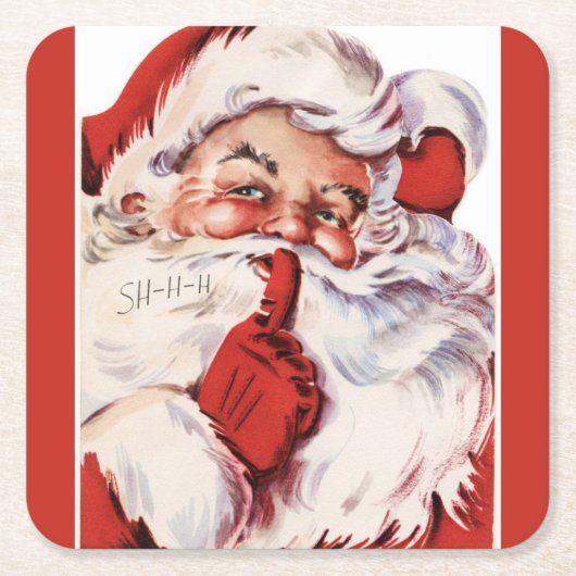 Vintag Jolly Old Santa Shhh Red Rechteckiger Pappuntersetzer (Vorderseite)