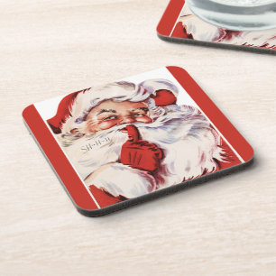 Vintag Jolly Old Santa Shhh Red Untersetzer