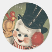 Vintag Jolly Snowman Holiday Retro Runder Aufkleber (Vorderseite)