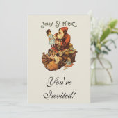 Vintag Jolly St. Nick Einladung (Stehend Vorderseite)