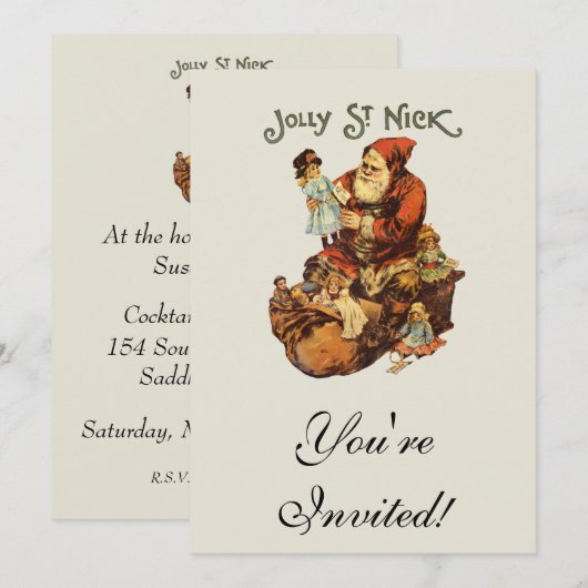 Vintag Jolly St. Nick Einladung (Vorne/Hinten)