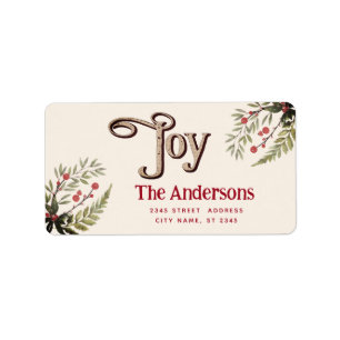 Vintag Joy botanical holly Label Adressaufkleber