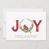 Vintag Joy Red Bird Wreath Grußkarte (Vorderseite)