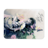 Vintag Joyeux Noël mit Girl and Doll Magnet (Horizontal)