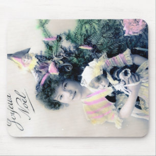 Vintag Joyeux Noël mit Girl and Doll Mousepad