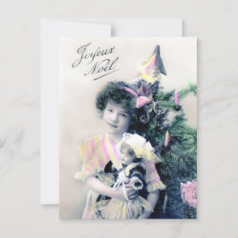 Vintag Joyeux Noël mit Girl and Doll Postkarte