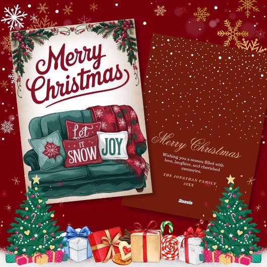Vintag Joyful Sofa Weihnachtsgrüße Feiertagskarte