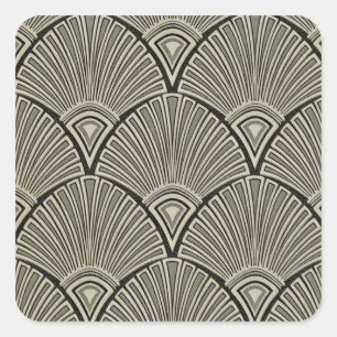 Vintag, Jugendstil, beige, grau, Art Deko, franzö Quadratischer Aufkleber
