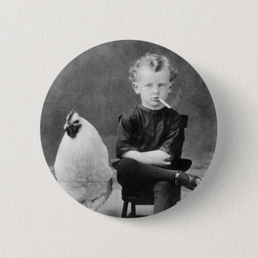 Vintag - Junge, der mit Huhn raucht Button (Vorderseite)