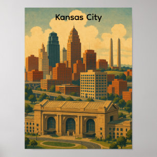 Vintag Kansas City Silhouette Skyline Poster