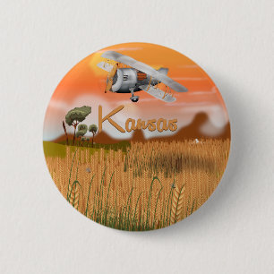 Vintag Kansas Wheat field Travel Poster Button