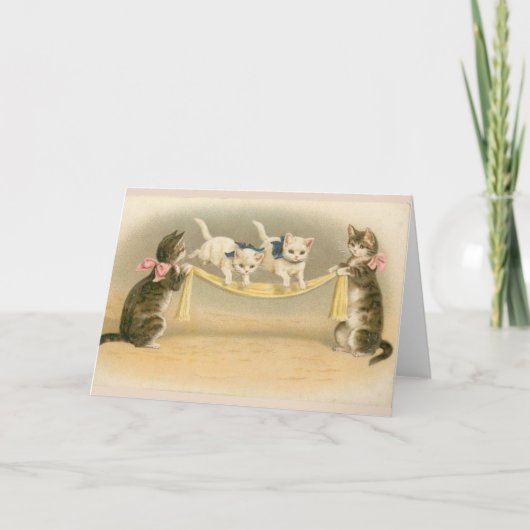 Vintag - Kätzchen, die Jump Rope spielen Karte (Vorderseite)