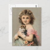 Vintag Katze und Mädchen Postkarte (Vorne/Hinten)