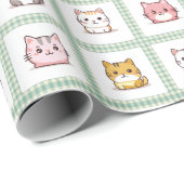 Vintag Katzen Gingham Geschenkpapier (Rolleneckpunkt)