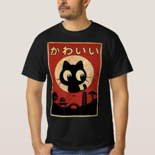 Vintag Kawaii Katze Japanisch Schwarze Anime Gift T-Shirt