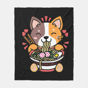 Vintag Kawaii Ramen Cat Anime Japanisches Lebensmi Fleecedecke