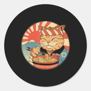 Vintag Kawaii Ramen Cat Neko Anime Japanese Noodl Runder Aufkleber