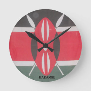 Vintag Kenya Flag Harambe Design Runde Wanduhr