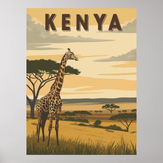 Vintag Kenya Travel - Afrikanische Giraffe Poster (Vorne)