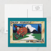 Vintag Kid Hefting Halloween Jack O'Lantern Postkarte (Vorne/Hinten)