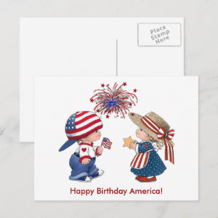 Vintag Kids Fireworks Happy Birthday America, ZSS Postkarte