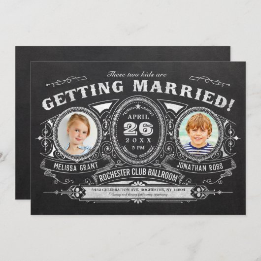 Vintag Kids Foto Hochzeit Einladungen Chalkboard (Vorne/Hinten)