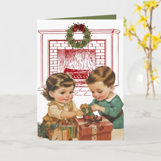 Vintag Kids Weihnachtskarte Karte (Gelbe Blume)