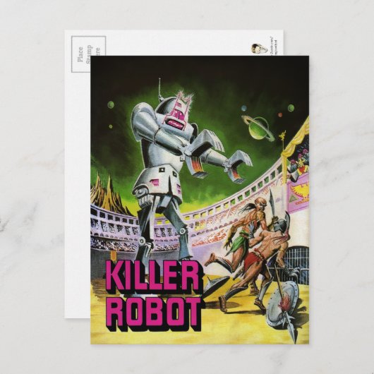 Vintag Killer Robot Postcard Postkarte (Vorne/Hinten)