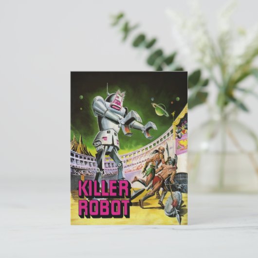 Vintag Killer Robot Postcard Postkarte (Stehend Vorderseite)