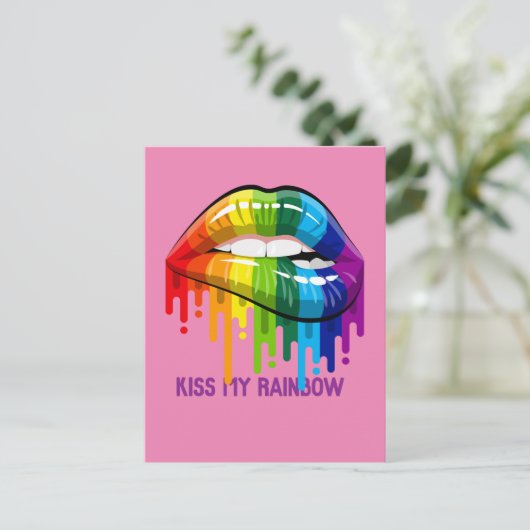Vintag Kiss Meine Regenbogenlippen Postkarte (Stehend Vorderseite)