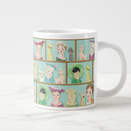 Vintag Kitsch Lady Head Vases mit Katzen und Hunde Jumbo-Tasse