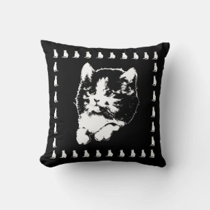 Vintag Kitten Art Black and White Cat Kissen Kisse