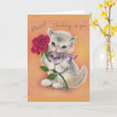Vintag - Kitten bietet eine Rose, Karte (Gelbe Blume)