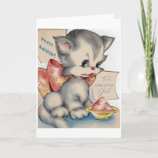 Vintag Kitten Liebe Kleines Mädchen Geburtstagskar Karte