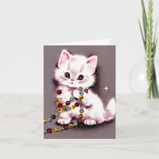 Vintag Kitten mit Garland Gruß WeihnachtsCard Feiertagskarte